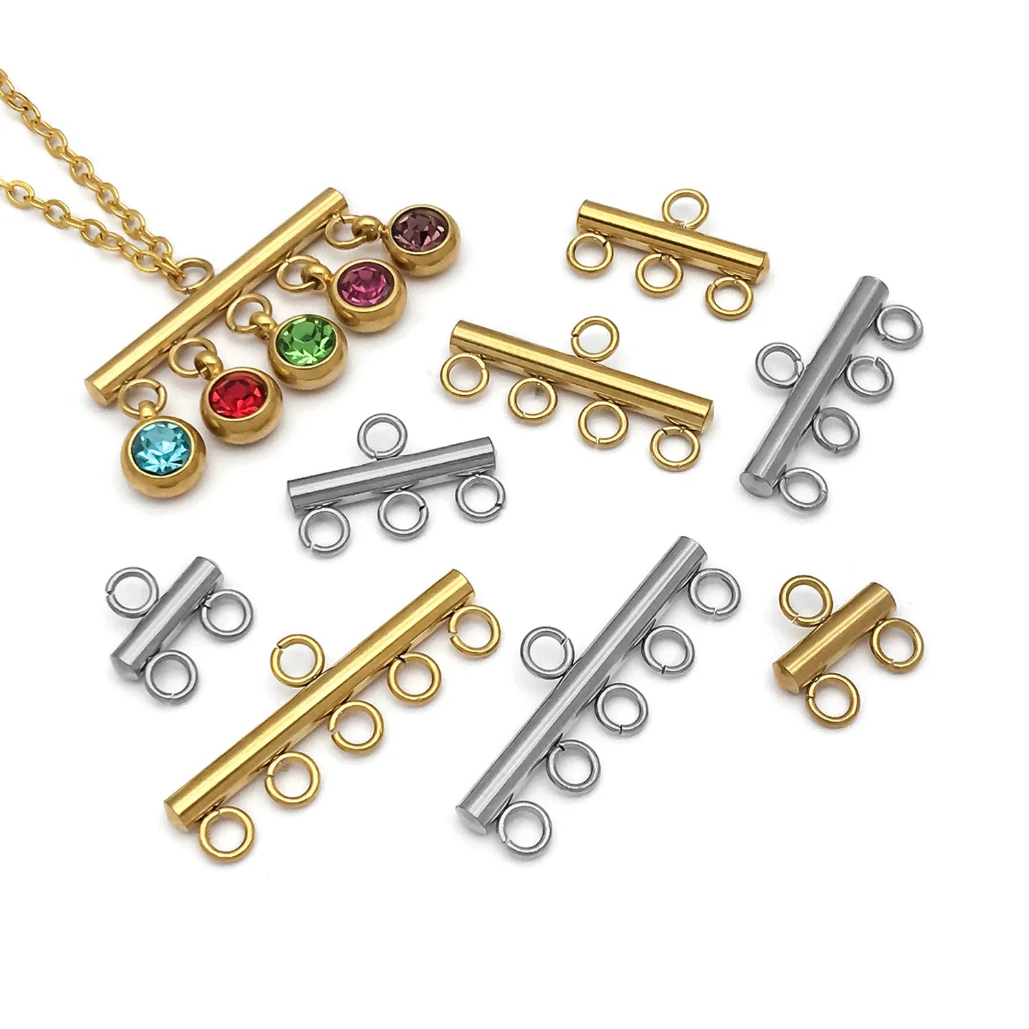 Stainless Steel Bar Shape Multi Hole Connector Charm for DIY Necklace Pendant Jewelry Findings