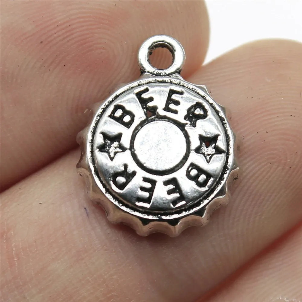 17x14mm 1.3g Antique Silver Zinc Alloy Beer Bottle Cap Charm Pendant for DIY Drink Theme Jewelry