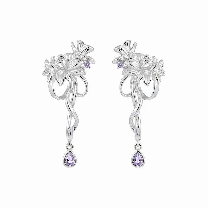 Original Designer Fairy Style Iris Vine Flower Copper Zircon Drop Earrings