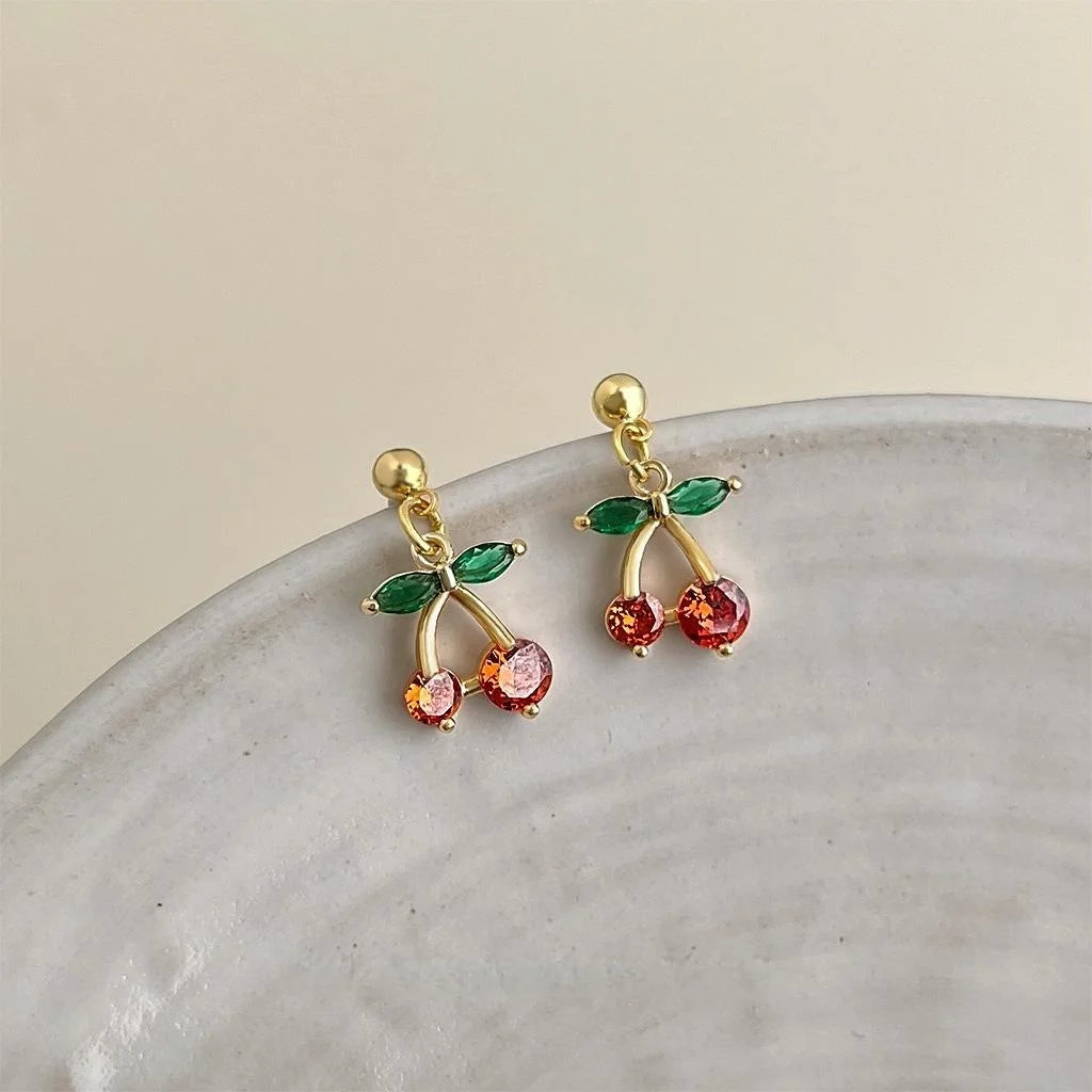 Sweet Simple Micro Pave Zircon Cherry Drop Earrings For Women Elegant Fashion Jewelry
