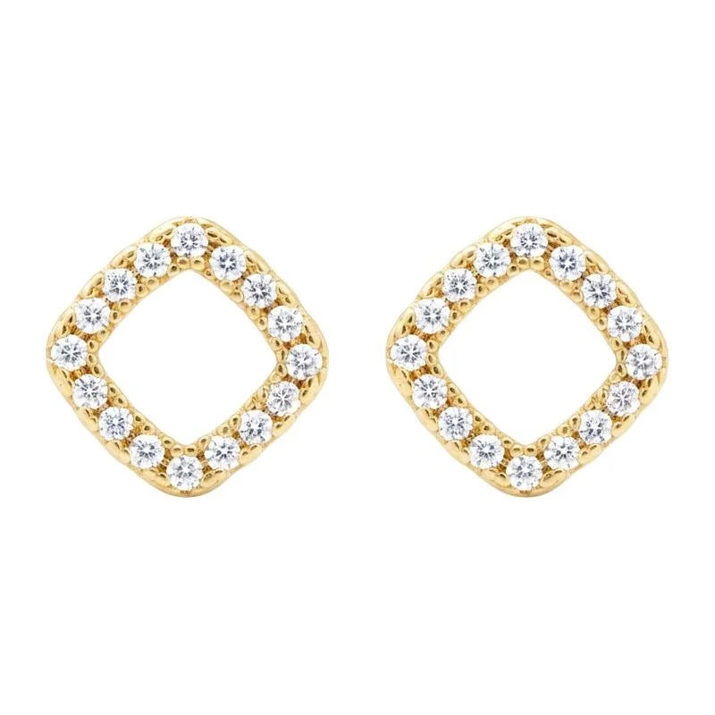 Elegant Eco-Friendly Copper Micro Pave Zircon Square Geometric Hollow Stud Earrings