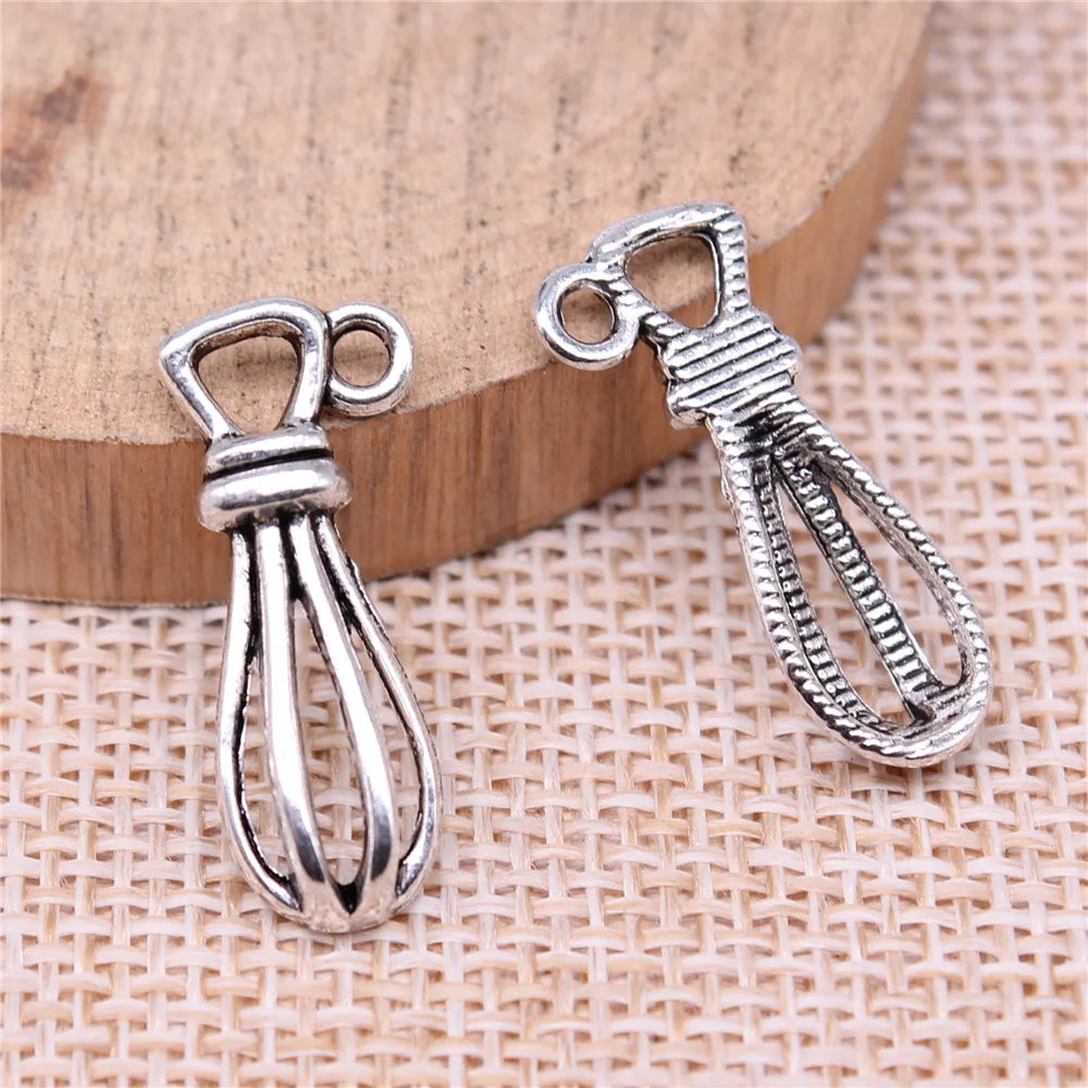 24x8mm 1.1g Antique Silver Zinc Alloy Whisk Charm Pendant for DIY Bracelet Necklace Jewelry Making