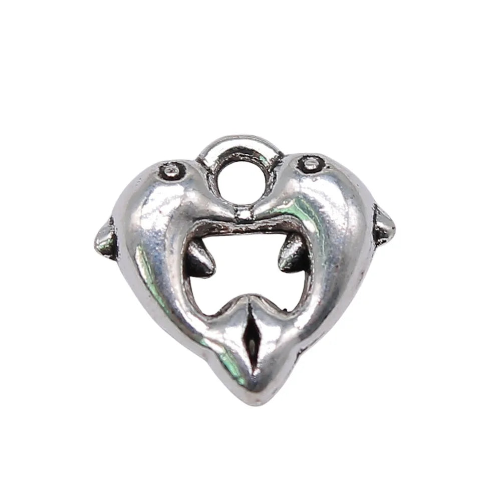 11x11mm 0.7g Antique Silver Zinc Alloy Heart Dolphin Charm Pendant for DIY Bracelet Making