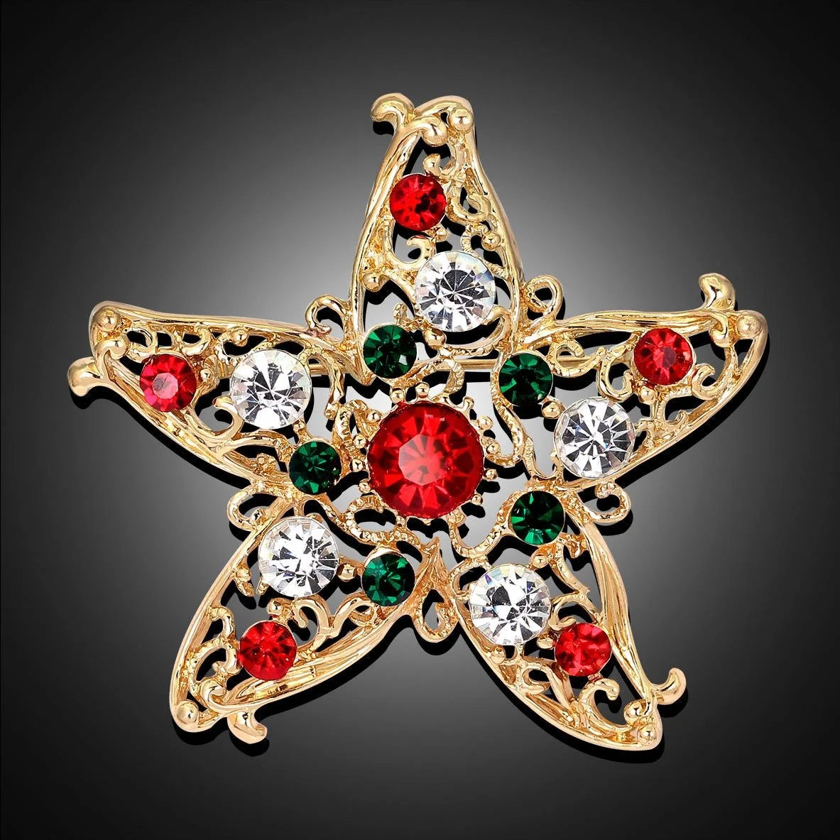 Elegant Christmas Star Rhinestone Alloy Brooch, Gold Filigree Lapel Pin Corsage For Women's Suit Gift