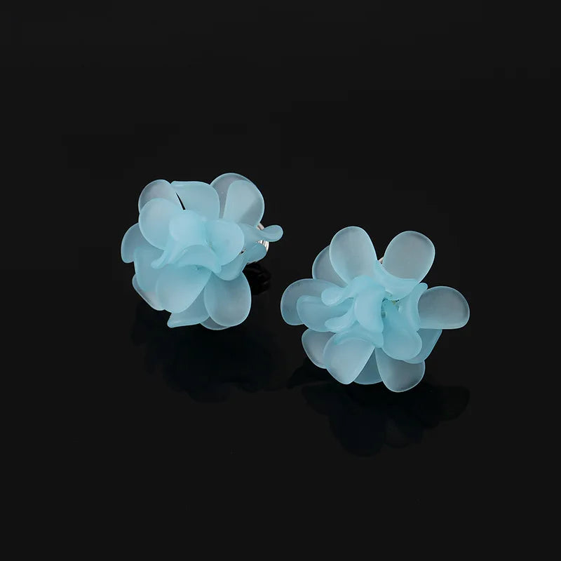Elegant Blue Acrylic Handmade Flower Stud & Clip On No Piercing French Fairy Forest Earrings