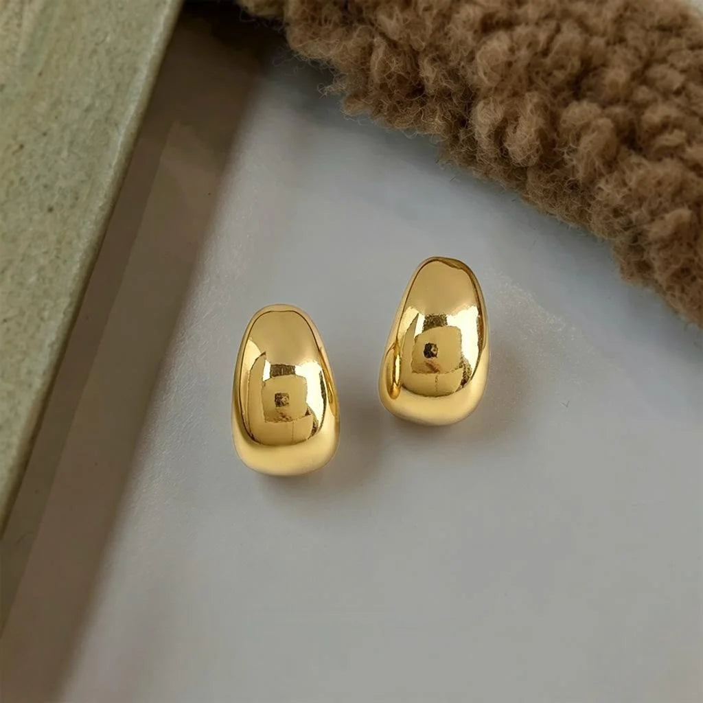 Luxury Copper Teardrop Stud Earrings Smooth Gold Metal Geometric Minimalist Jewelry