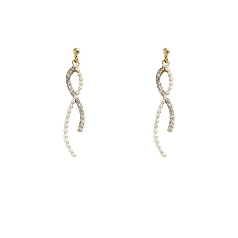 14K Plated Copper Irregular Geometric Cross Zircon Micro Pave Stud Earrings