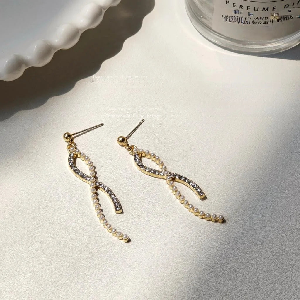 14K Plated Copper Irregular Geometric Cross Zircon Micro Pave Stud Earrings