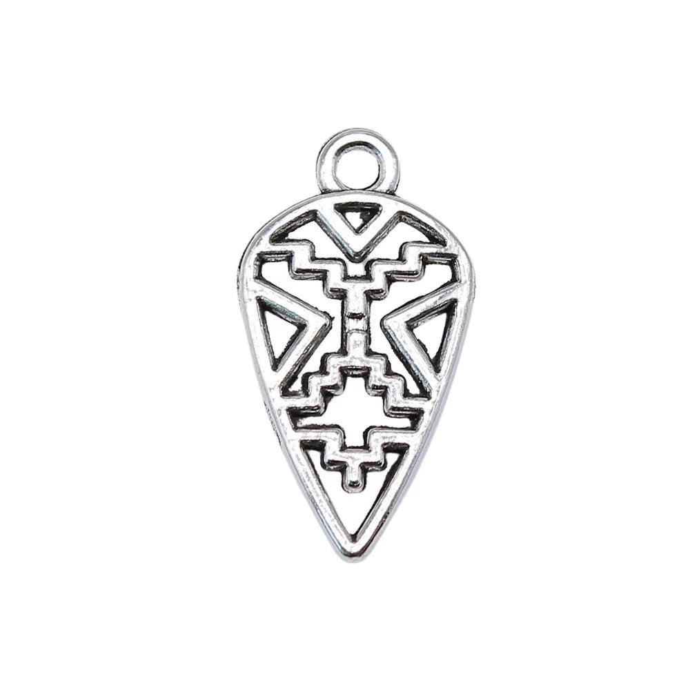 24x13mm 1.2g Antique Silver Zinc Alloy Geometric Hollow Pattern Charm Pendant for DIY Garment Decor