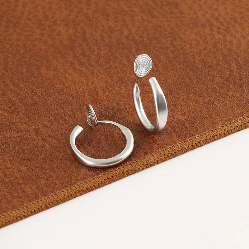 Vintage Matte Gold Alloy C-Shaped Hoop Stud & Clip On No Piercing Minimalist Round Earrings