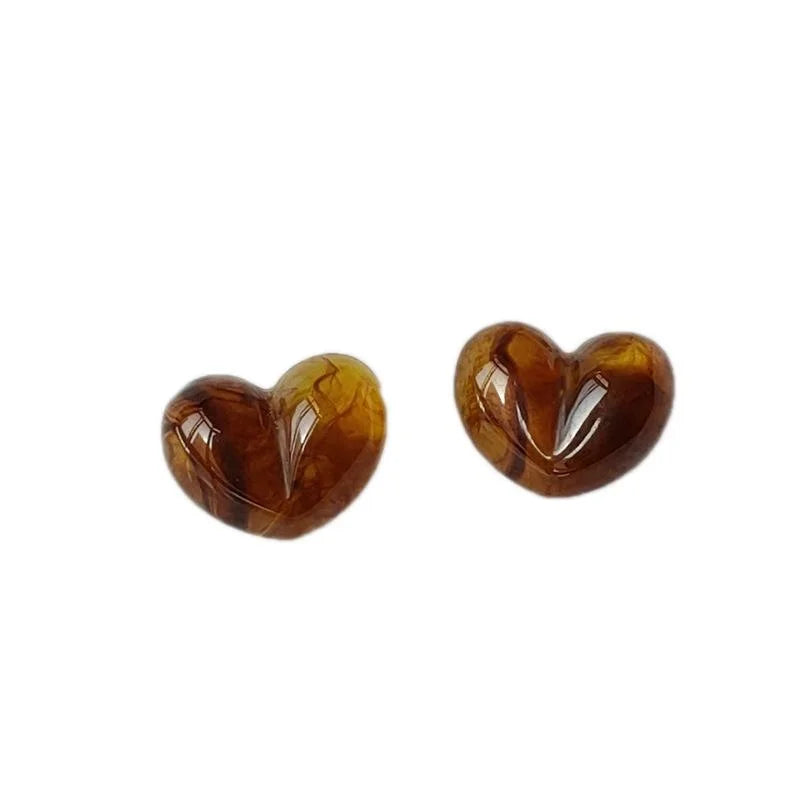 Korean Minimalist Amber Heart Acrylic Drop Earrings Silver Plated Pin Maillard Style Jewelry