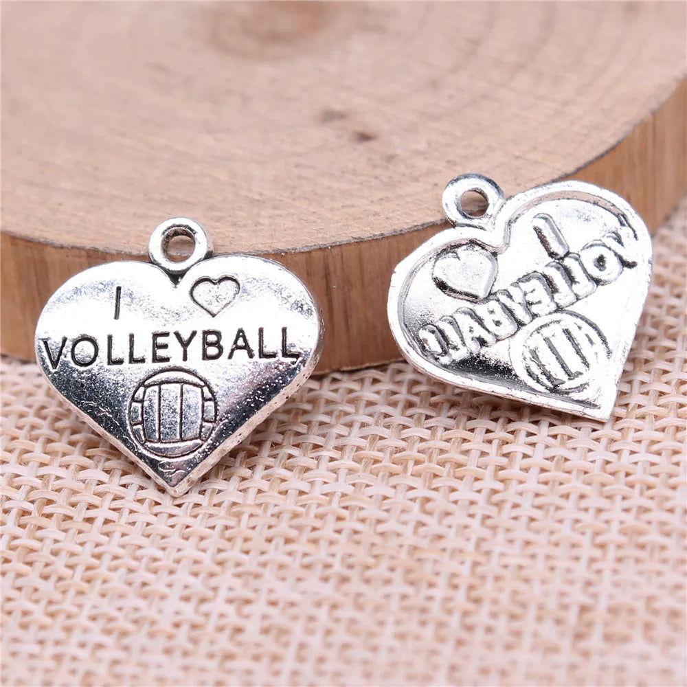 19x18mm 1.5g Multicolor Zinc Alloy I Love Volleyball Heart Charm Pendant for DIY Sports Jewelry