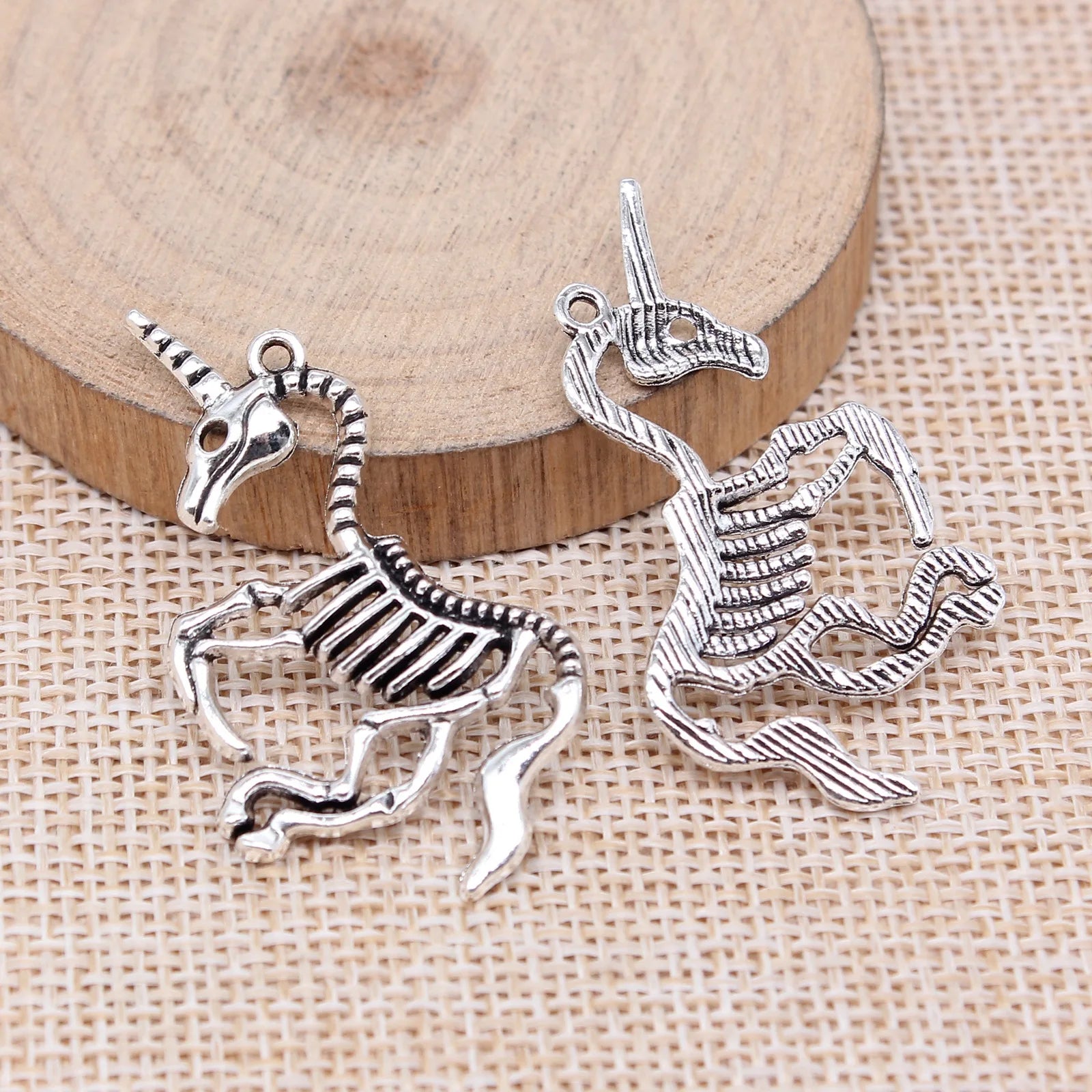 27x42mm 2.9g Antique Silver Zinc Alloy Unicorn Skeleton Charm Pendant for DIY Fantasy Jewelry Making