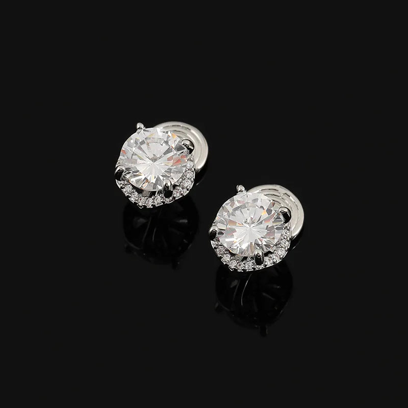 Elegant Round Zircon Rhinestone Halo Stud & Clip On No Piercing Luxury Sparkle Women's Earrings