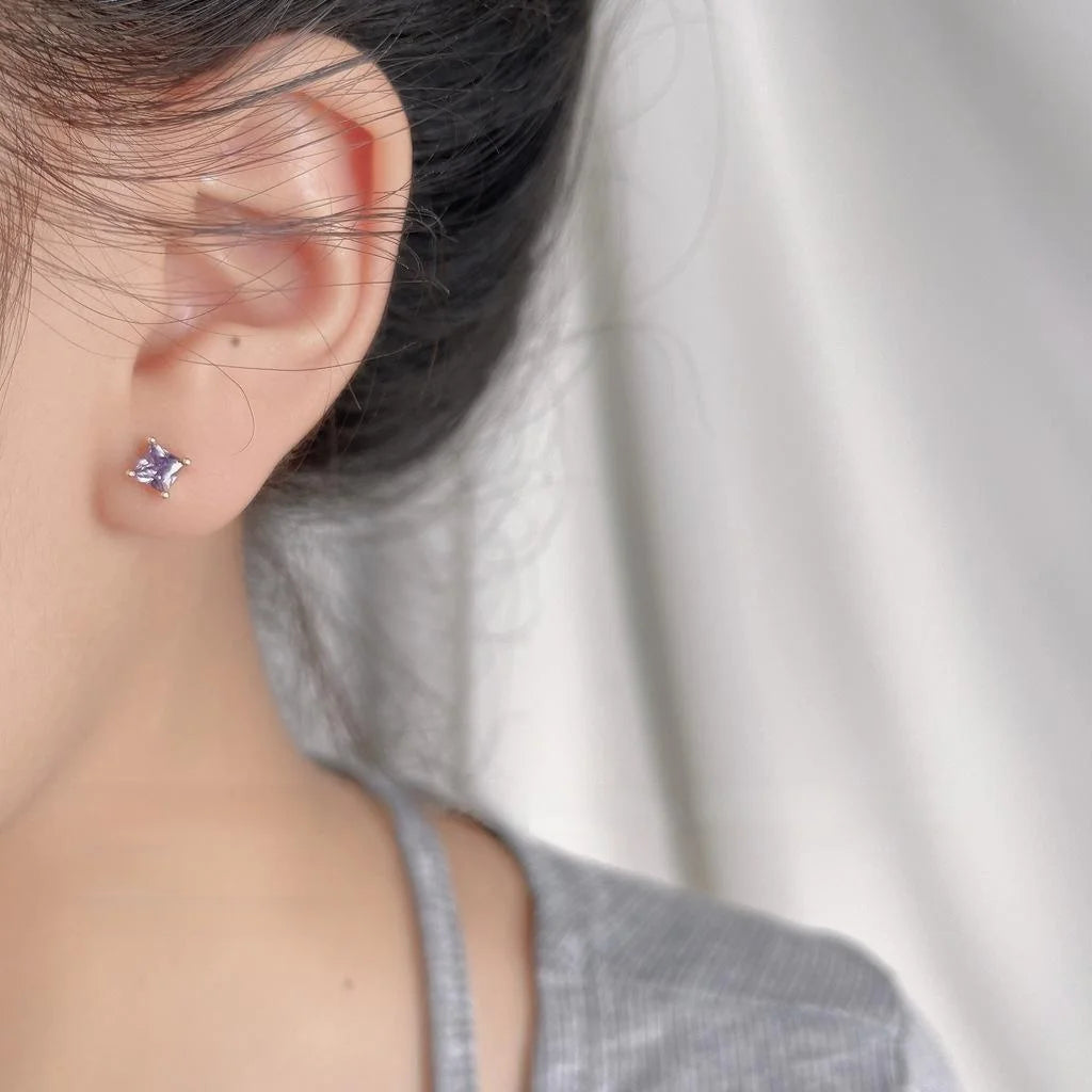 Mini Dainty Silver Plated Copper Micro Pave Zircon Irregular Geometric Stud Earrings 5 Piece