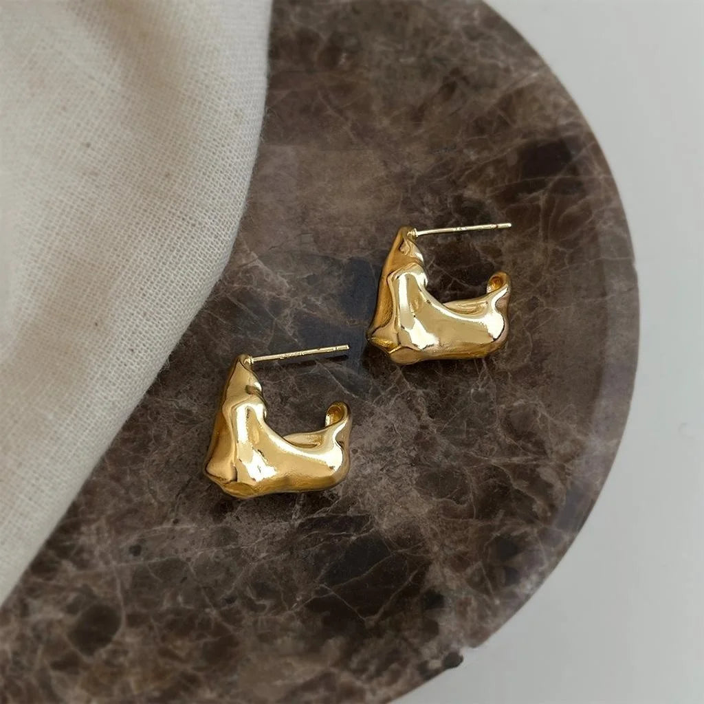 Fashion Irregular Geometric 14K Plated Copper Stud Earrings For Women