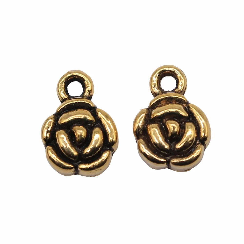11x8mm 0.7g Antique Gold Zinc Alloy Flower Charm Pendant for Necklace Bracelet Jewelry Making