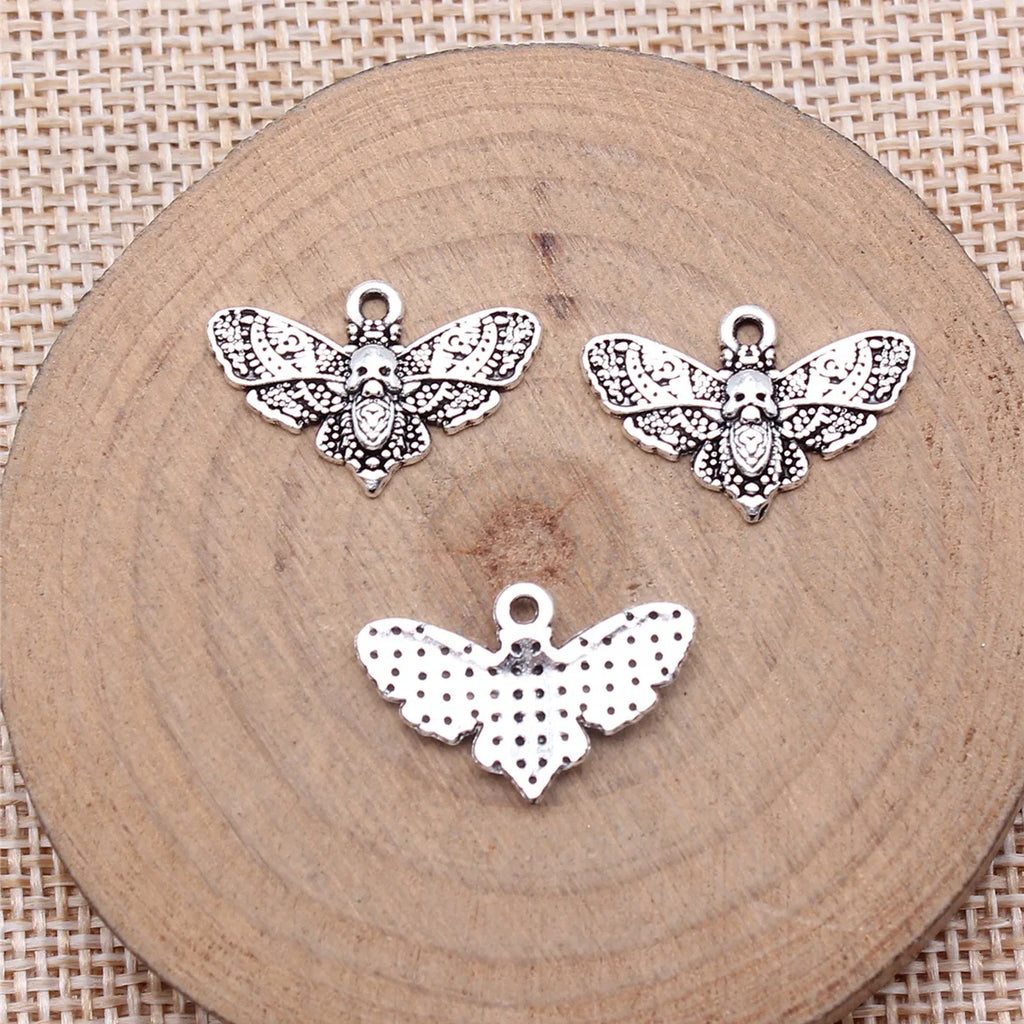 20x13mm 0.9g Antique Silver Zinc Alloy Gothic Skull Butterfly Moth Charm Pendant for DIY Jewelry