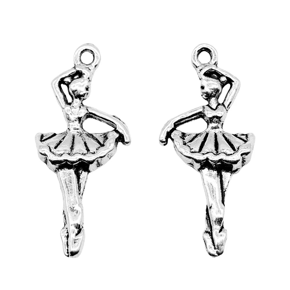 31x14mm 2.4g Antique Silver Zinc Alloy Ballet Dancer Charm Pendant for DIY Jewelry Making