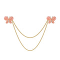 Elegant Pink Enamel Butterfly Chain Brooch With Rhinestone Alloy Collar Lapel Pin For Suit Accessory Gift