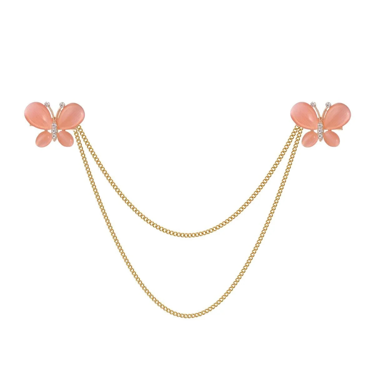 Elegant Pink Enamel Butterfly Chain Brooch With Rhinestone Alloy Collar Lapel Pin For Suit Accessory Gift
