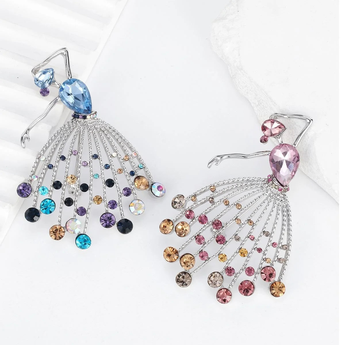 Elegant French Ballet Dancer Brooch With Blue Rhinestone Crystals, Alloy Lapel Pin Corsage Gift For Women