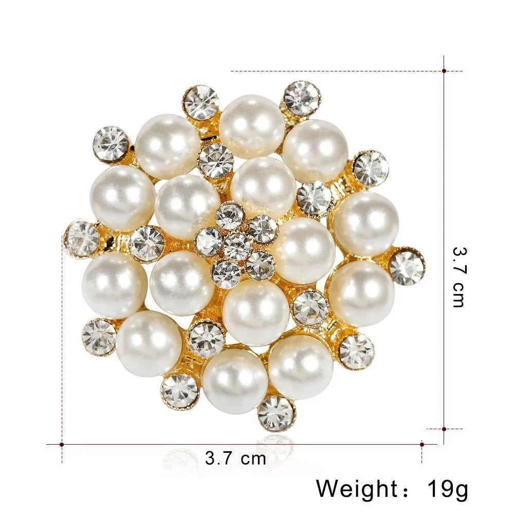 Elegant Pearl Rhinestone Alloy Flower Brooch For Women Luxury Lapel Pin Corsage Suit Scarf Accessory Gift
