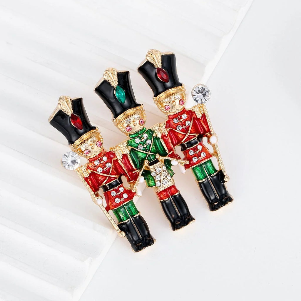 Cute Enamel Nutcracker Soldier Rhinestone Brooch, Vintage Christmas Lapel Pin Suit Accessory Gift