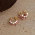 Sweet Strawberry Quartz Natural Stone Drop Earrings Handmade Copper Geometric Hoop