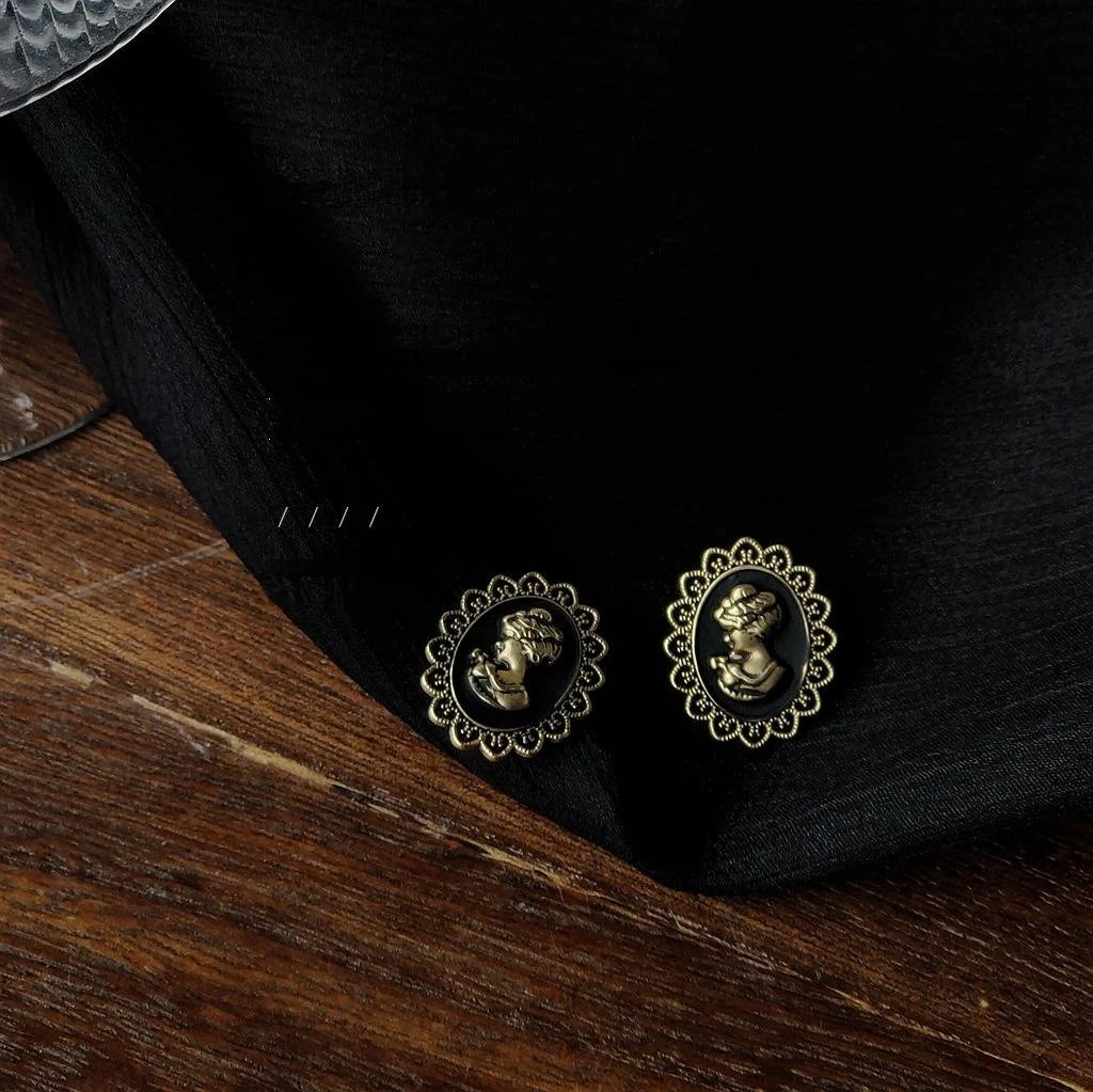 Alloy 3D Portrait Baroque Vintage Stud Earrings With Silver Plated Pins For Women