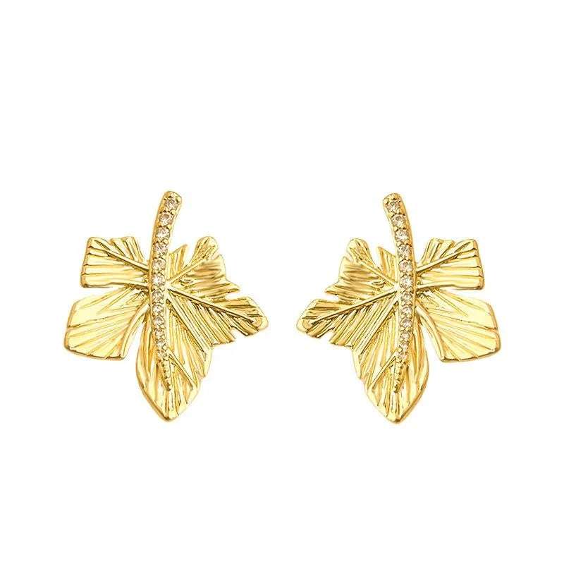 Original Design 18K Gold Plated Zircon Maple Leaf Drop Earrings