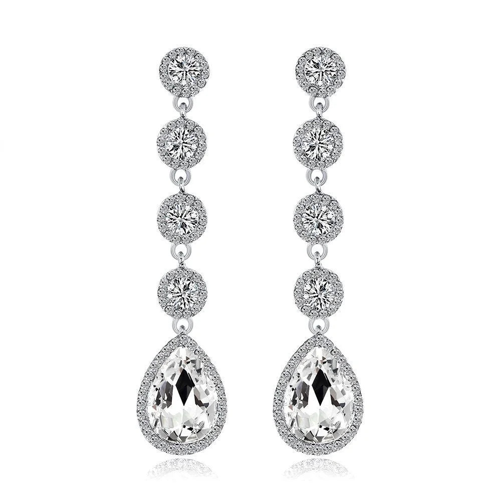 Elegant Rhinestone Crystal Teardrop Long Dangle Earrings For Bridal Wedding Party Banquet Jewelry Gift