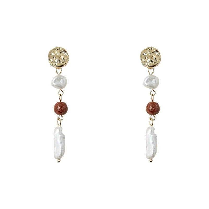 Vintage Handmade Irregular Freshwater Pearl Long Stud Earrings With Silver Plated Pins