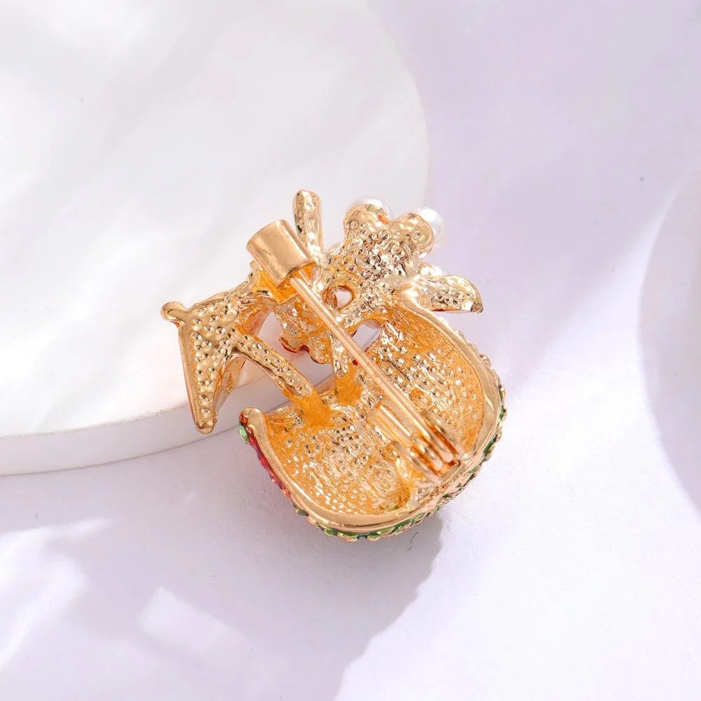 Cute Coconut Juice Cup Brooch With Pearl Rhinestone Enamel, Elegant Lapel Pin Corsage Suit Accessory Gift