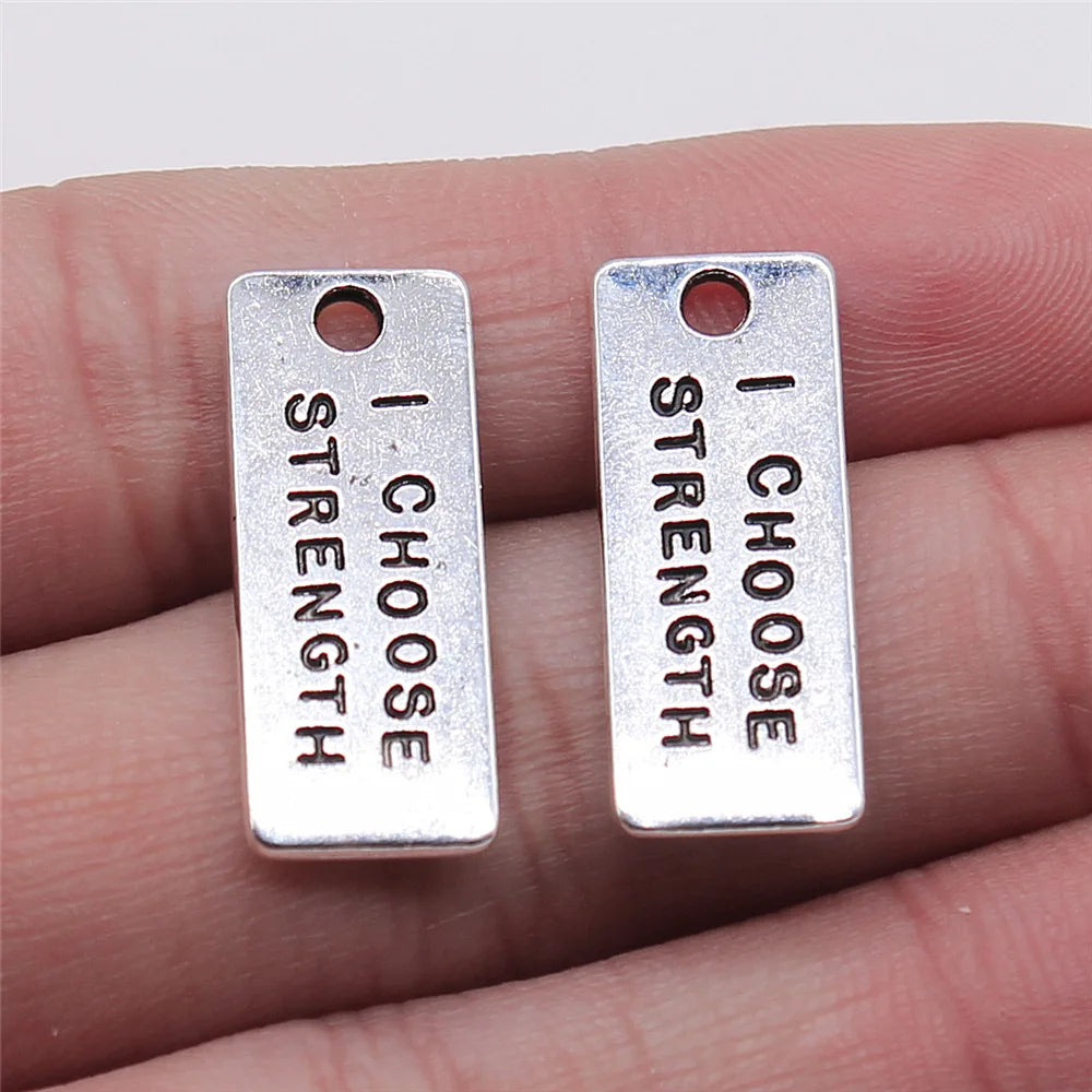 10x25mm 2.1g Zinc Alloy I Choose Strength Letter Tag Charm Pendant for Bracelet Necklace Making