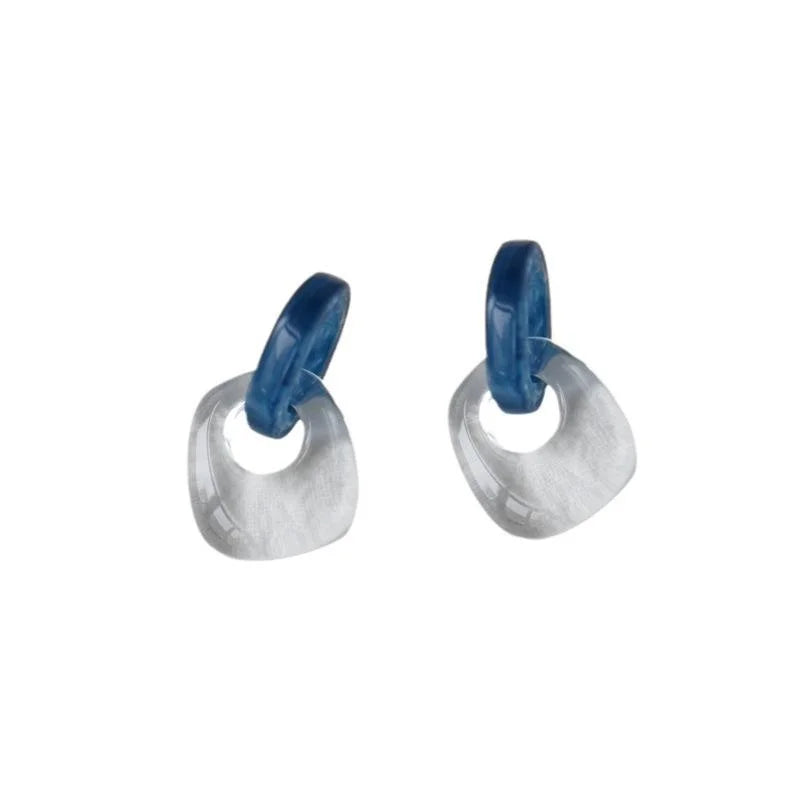 Korean Japanese Style Transparent Acetate Acrylic Geometric Ring Drop Earrings With Silver Plated Pins