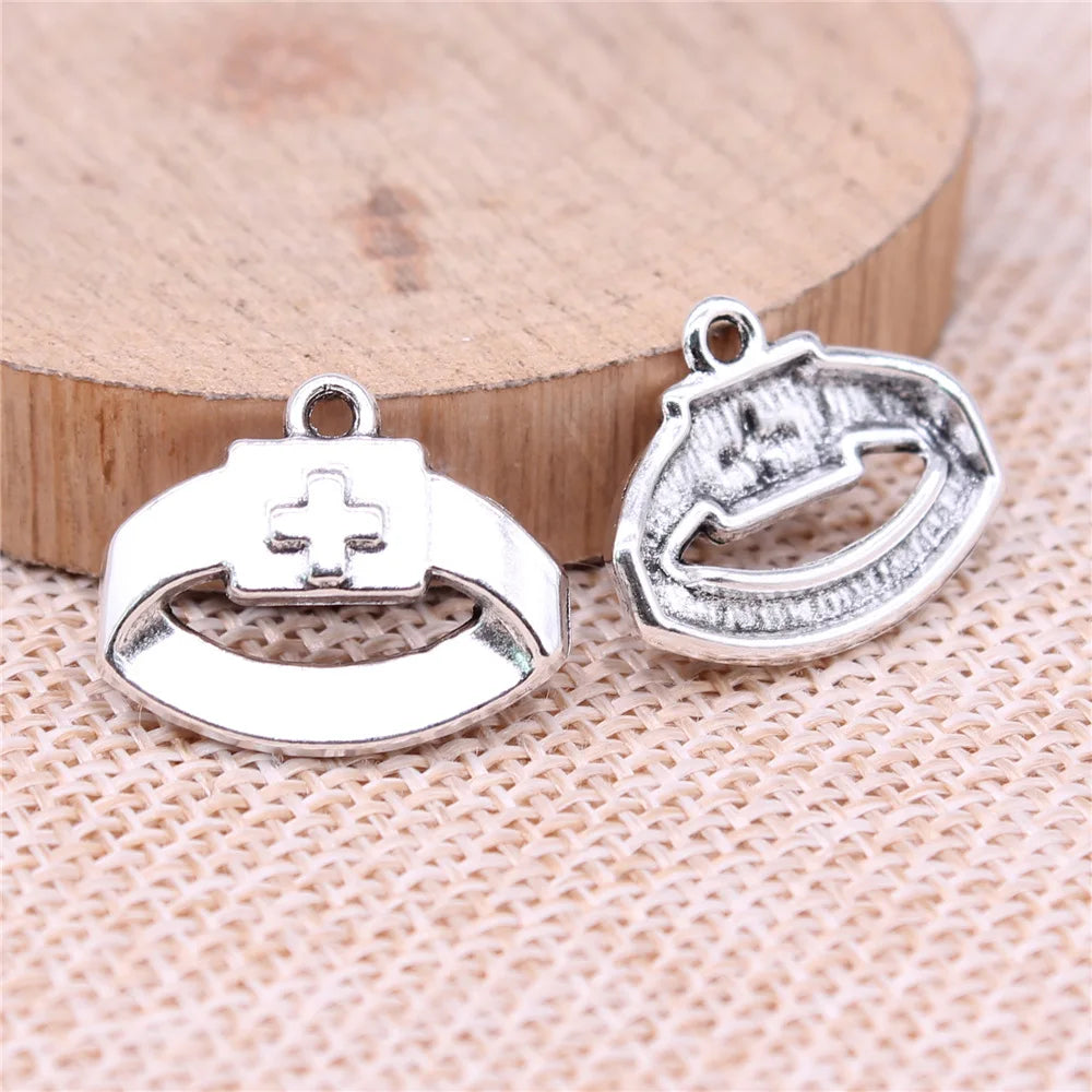 16x20mm 1.5g Antique Silver Zinc Alloy Nurse Hat Nurse Cap Charm Pendant for Medical Theme DIY Jewelry Making