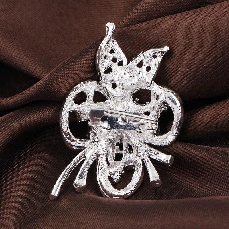 Elegant Hollow Butterfly Alloy Rhinestone Brooch, Sparkling Floral Lapel Pin Corsage Suit Accessory Gift