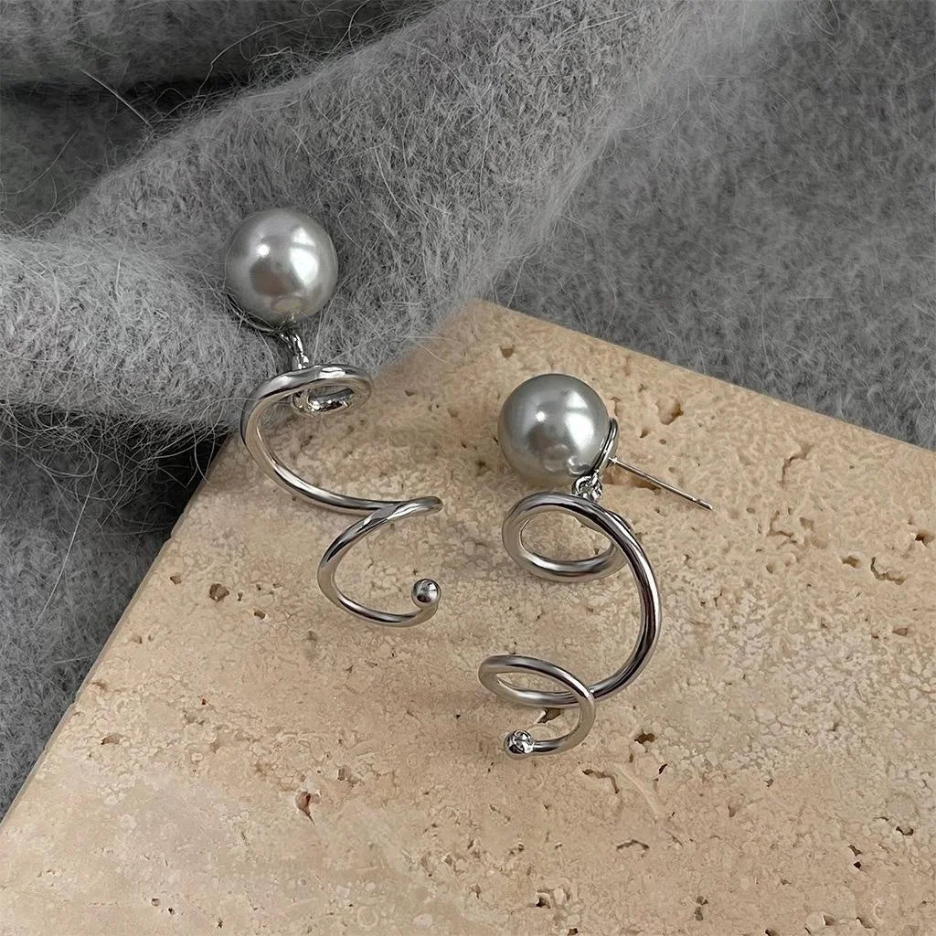 Premium Minimalist Geometric Hoop Drop Earrings Copper Glass Pearl Line Design For Women
