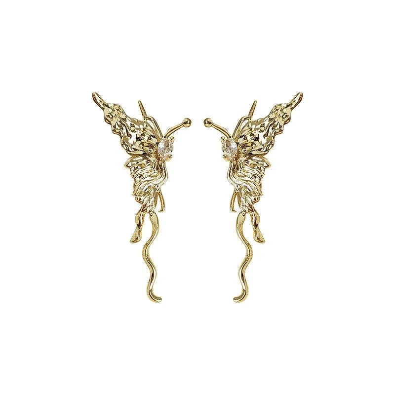Original Design 14K Plated Copper Liquid Butterfly Stud Earrings Sweet Cool Style