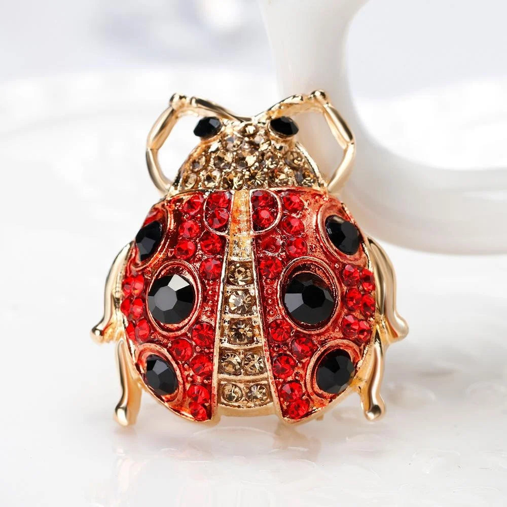 Luxury Red Ladybug Alloy Enamel Rhinestone Brooch For Women, Cute Insect Lapel Pin Corsage Gift