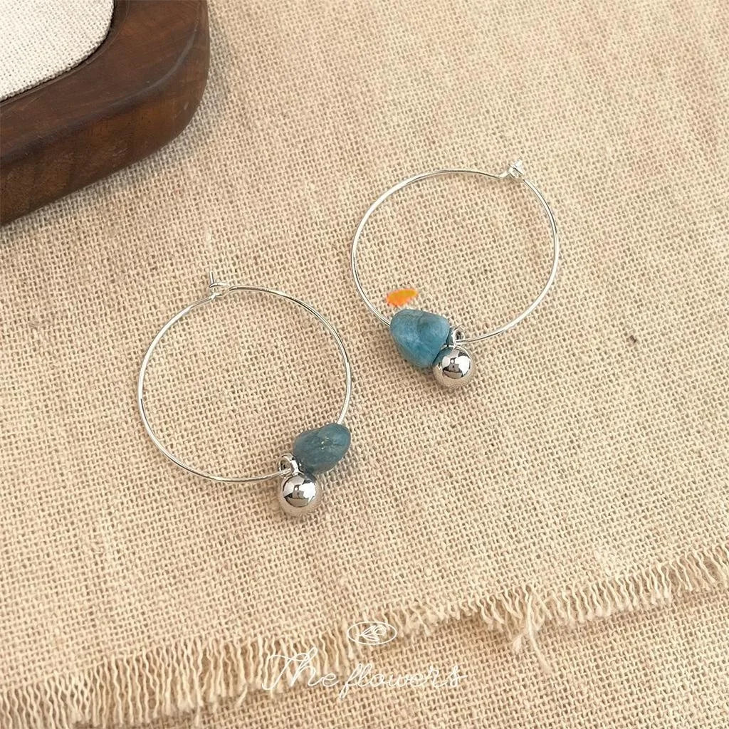 Minimalist Natural Apatite Stone Hoop Earrings Handmade New Chinese Geometric Round Designer Jewelry