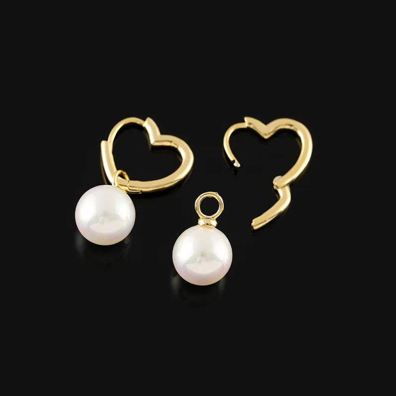 Elegant Heart Hoop Pearl Alloy Stud & Clip On No Piercing Minimalist Gold Tone Women's Earrings