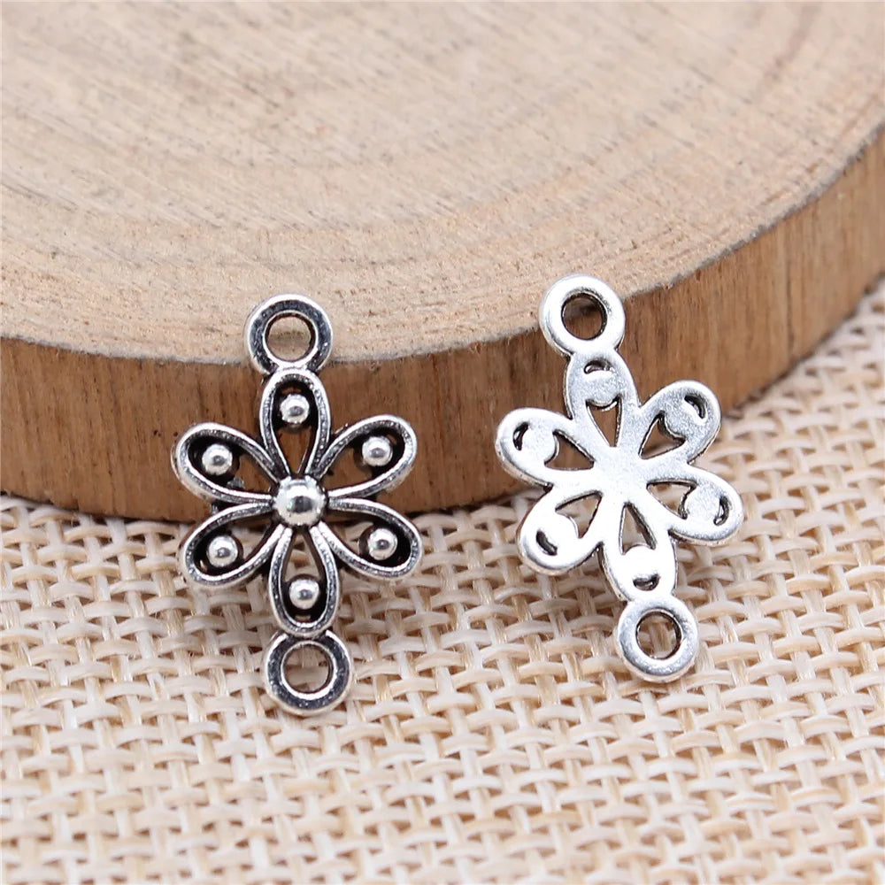 18x10mm 0.66g Antique Silver Zinc Alloy Flower Grass Connector Charm for DIY Jewelry Making