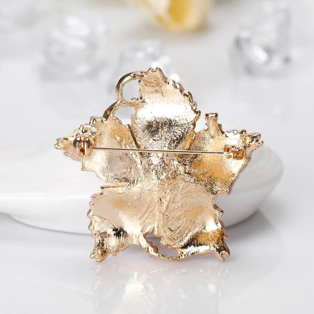 Elegant Pink Enamel Flower Brooch With Faux Pearl Rhinestones, Alloy Lapel Pin Corsage Gift
