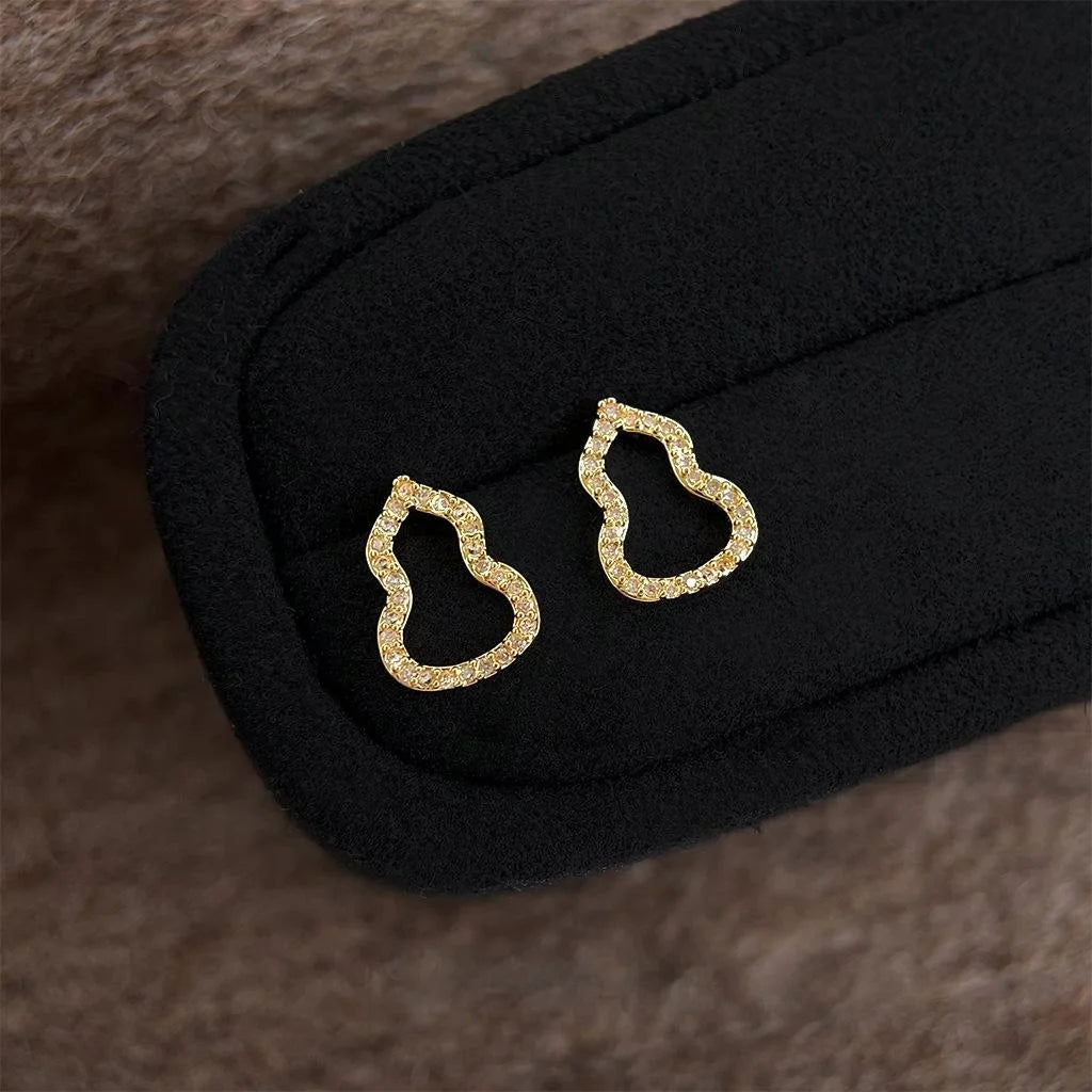 Light Luxury Micro Pave Zircon Copper Gourd Stud Earrings For Women Minimalist Geometric Jewelry