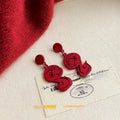 New Chinese Red Copper Snake Year Lucky Knot Geometric Drop Earrings