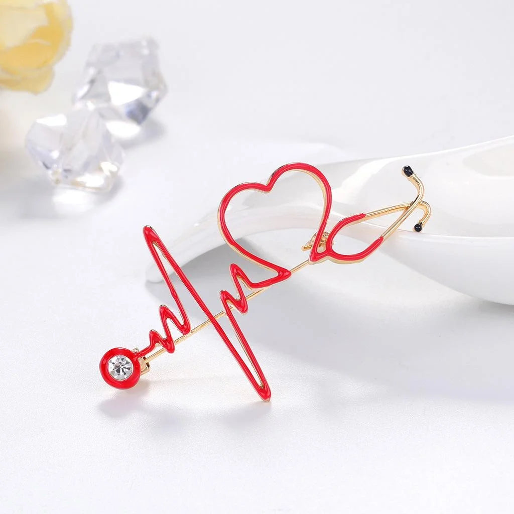 Cute Enamel Alloy Medical Heart ECG Brooch For Women, Nurse Doctor Lapel Pin Corsage Suit Accessory Gift
