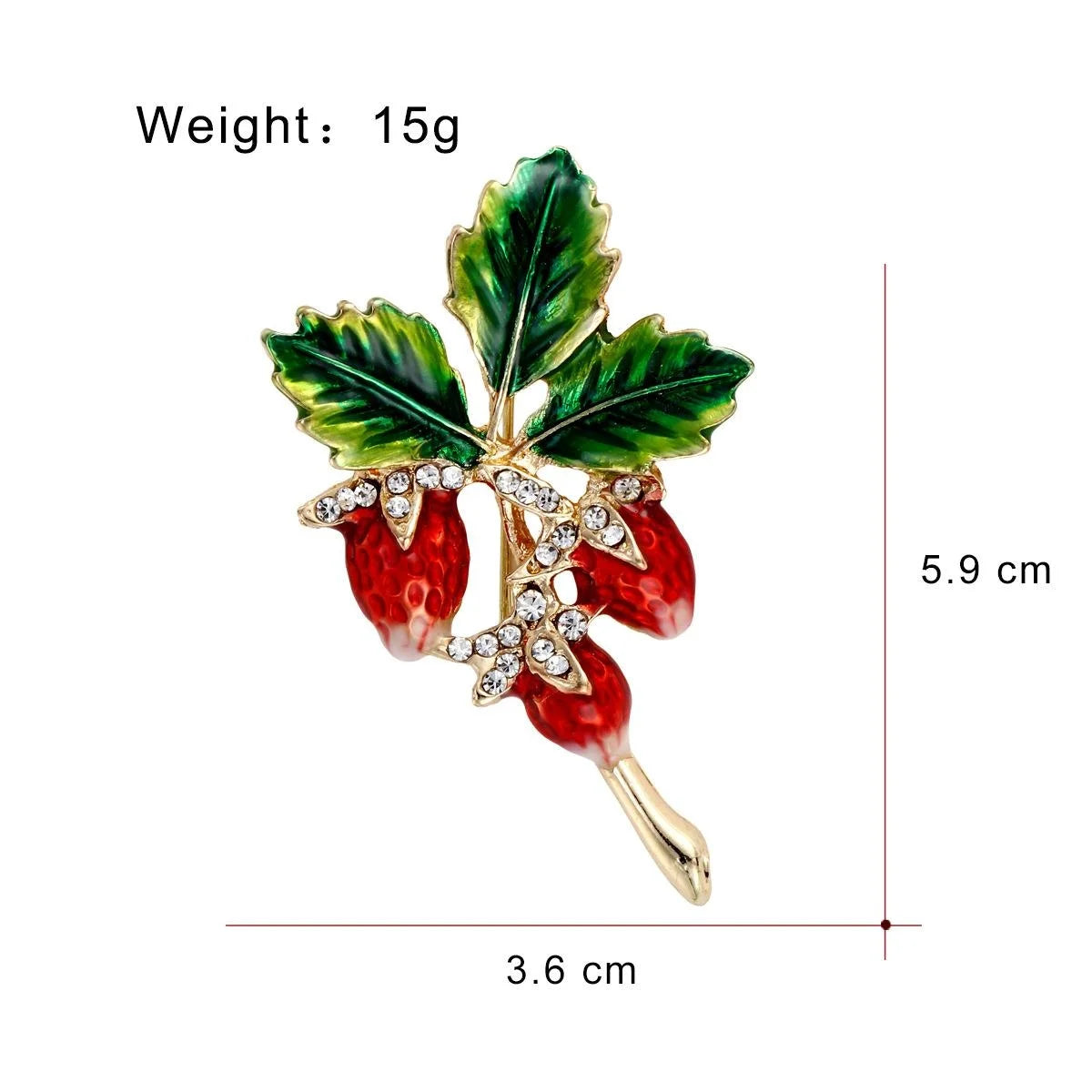 Elegant Enamel Red Berry Leaf Brooch With Rhinestone Zircon, Luxury Alloy Lapel Pin Corsage Gift