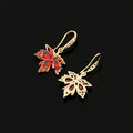Luxury Orange Red Zircon Maple Leaf Dangle Stud & Clip On No Piercing Gold Alloy Vintage Earrings